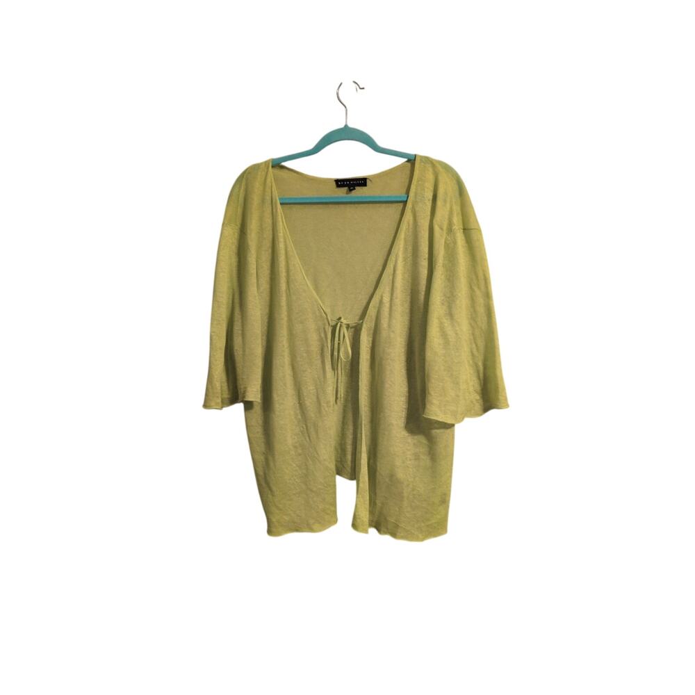 Bryn Walker Style Lime Green Tie Front Sweater XL Lagenlook Lightweight Cardigan - Picture 2 of 4